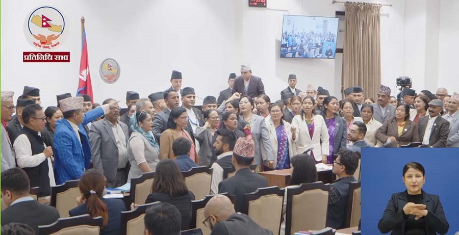 प्रधानमन्त्री बालेनको अनुपस्थितिमै संसद् स्थगित, विपक्षीको नाराबाजीबीच विधेयक पेश